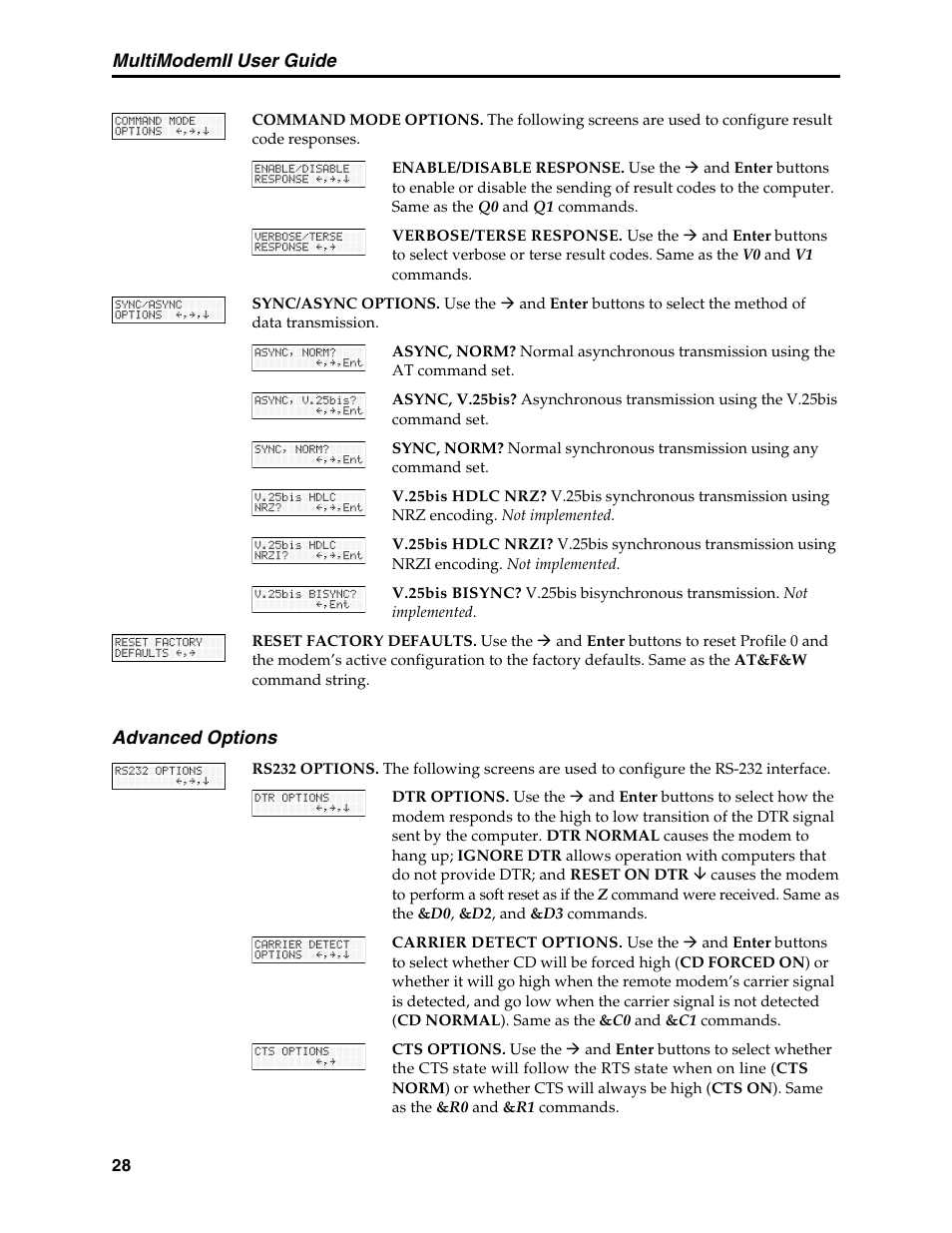 Advanced options, Multimodemii user guide | Multi-Tech Systems MT5600BL User Manual | Page 36 / 118