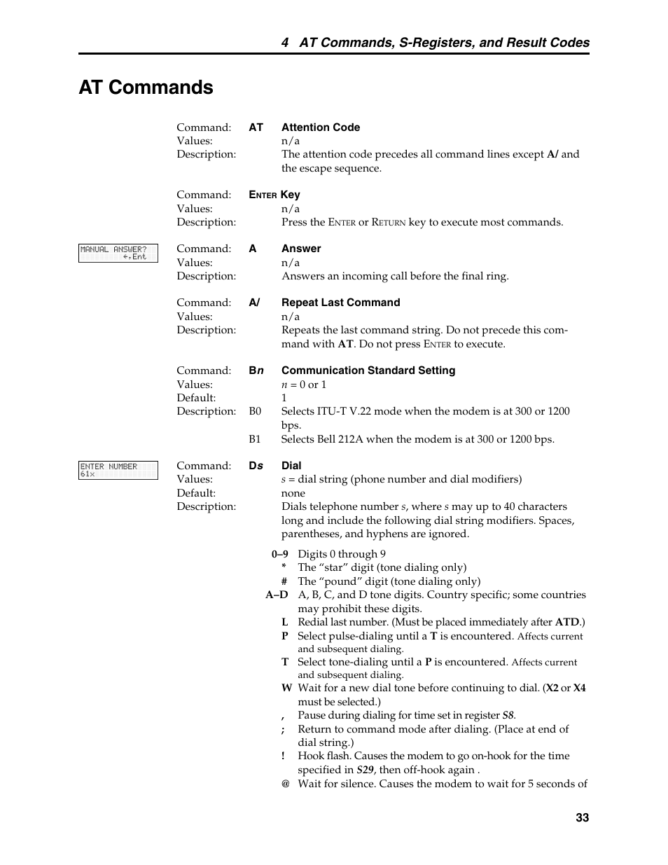 At commands, 4 at commands, s-registers, and result codes | Multi-Tech Systems MT5600BL User Manual | Page 41 / 118