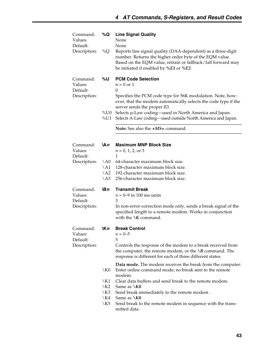 4 at commands, s-registers, and result codes | Multi-Tech Systems MT5600BL User Manual | Page 51 / 118