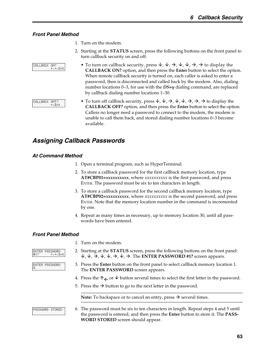 Assigning callback passwords, 6 callback security | Multi-Tech Systems MT5600BL User Manual | Page 71 / 118