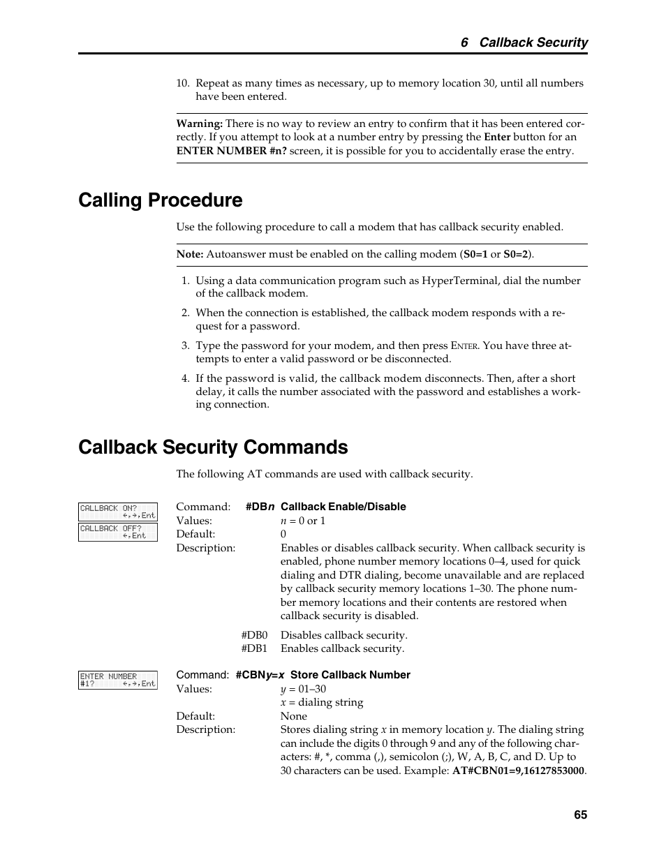 Calling procedure, Callback security commands, Calling procedure callback security commands | Multi-Tech Systems MT5600BL User Manual | Page 73 / 118