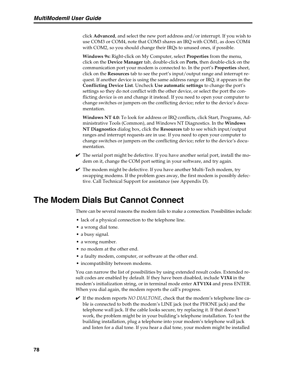 The modem dials but cannot connect | Multi-Tech Systems MT5600BL User Manual | Page 86 / 118