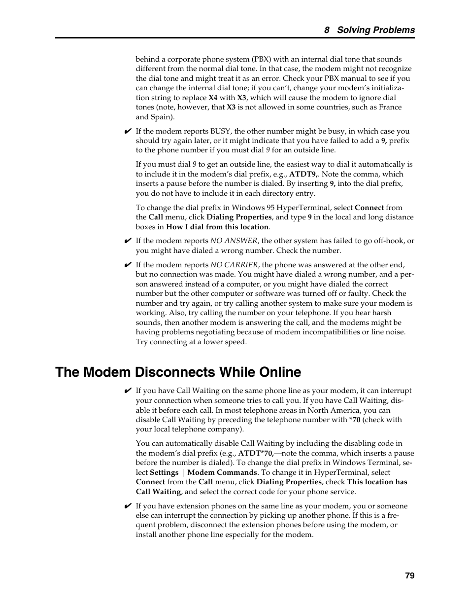 The modem disconnects while online | Multi-Tech Systems MT5600BL User Manual | Page 87 / 118