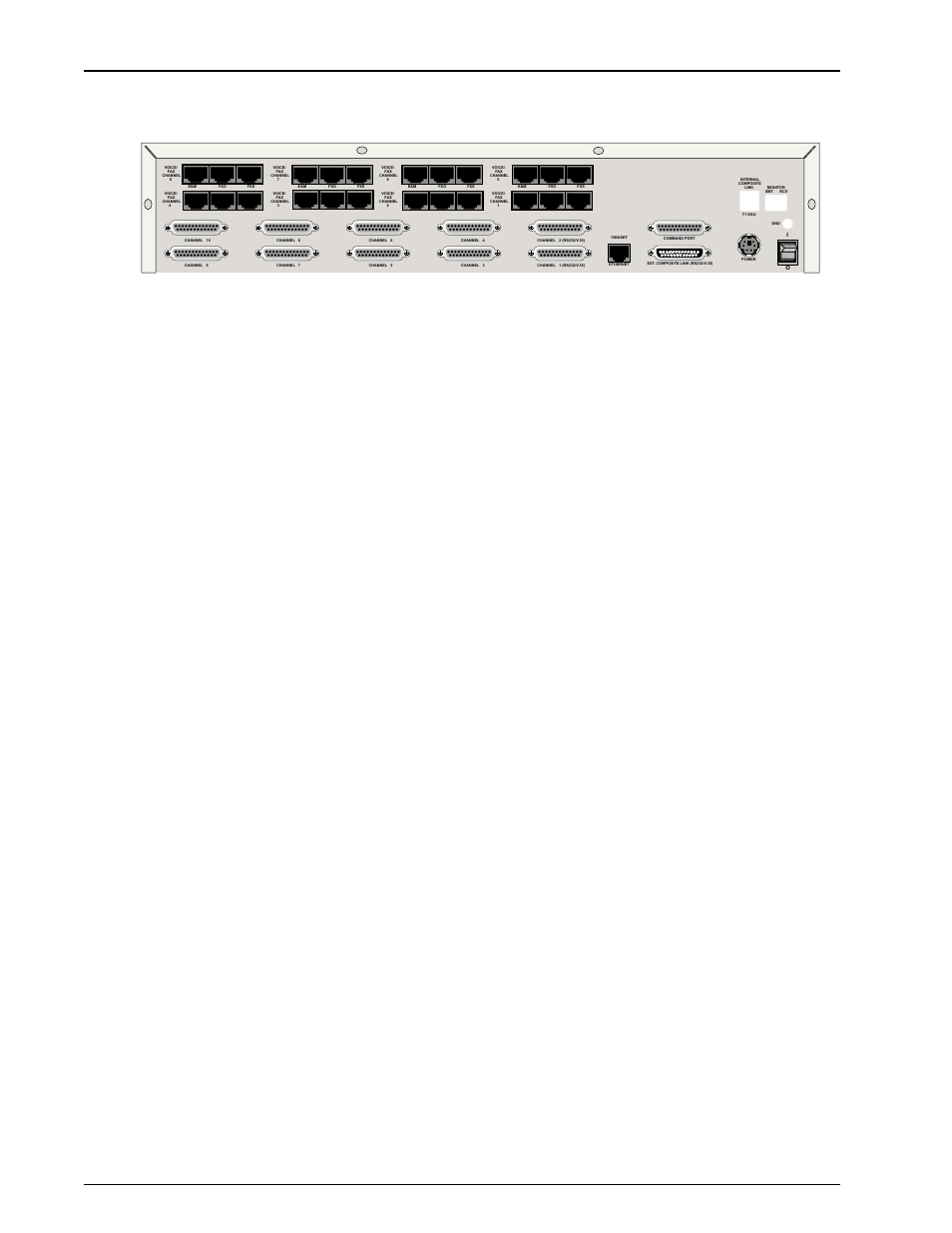 Back panel description, Power connector, Frame ground (gnd) connector | Internal composite link (t1 dsu) connector, Monitor (xmt/rcv) connector, Command port connector, External composite link (rs232/v.35) connector, Ethernet 10base-t connector, Channels 1 & 2 (rs232/v.35) connectors, The connectors are as follows | Multi-Tech Systems FR3060 User Manual | Page 10 / 105