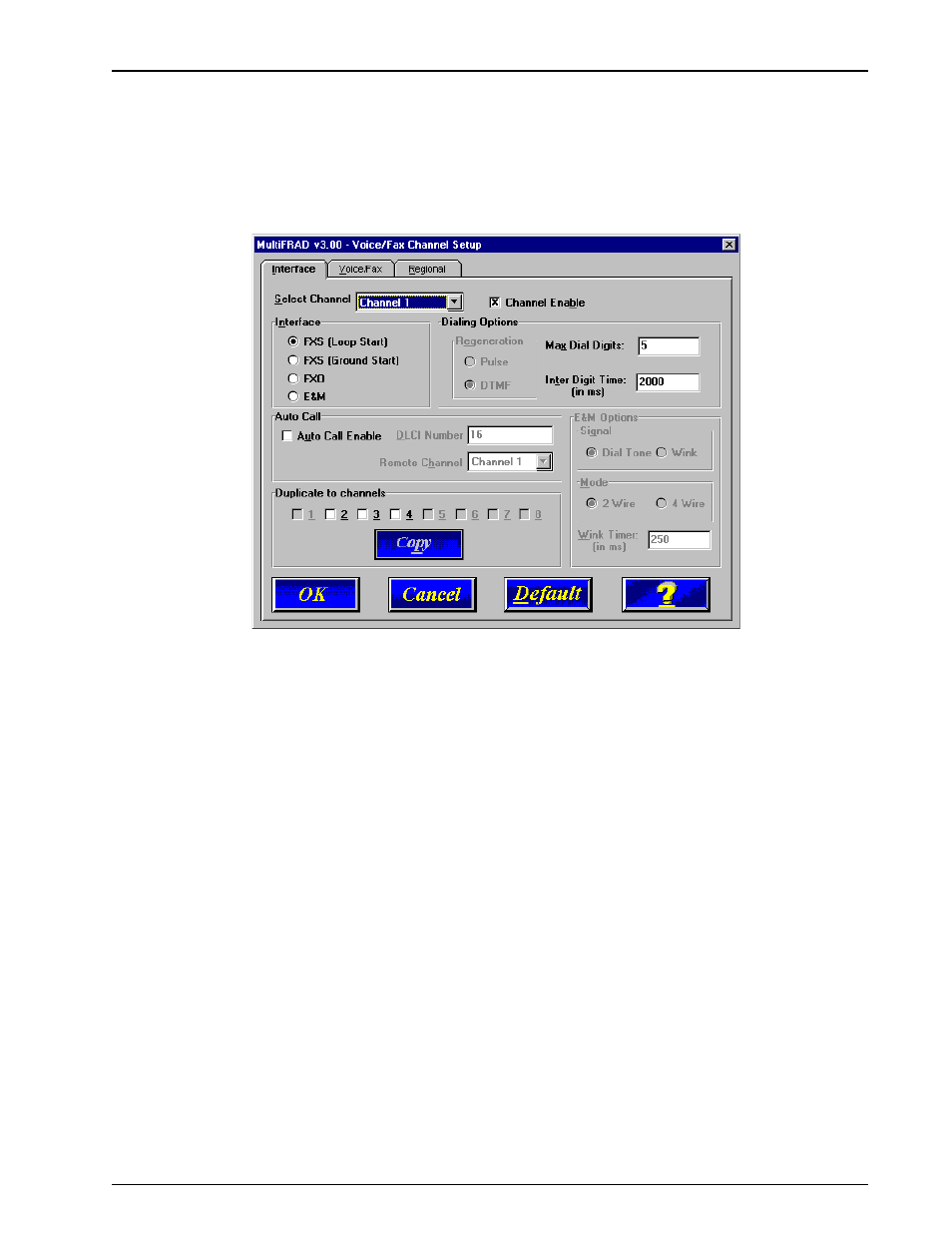 Changing voice/fax channel parameters, Interface | Multi-Tech Systems FR3060 User Manual | Page 55 / 105
