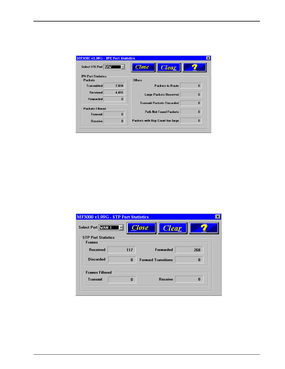 Ipx port statistics, Stp (spanning tree) port statistics | Multi-Tech Systems FR3060 User Manual | Page 63 / 105