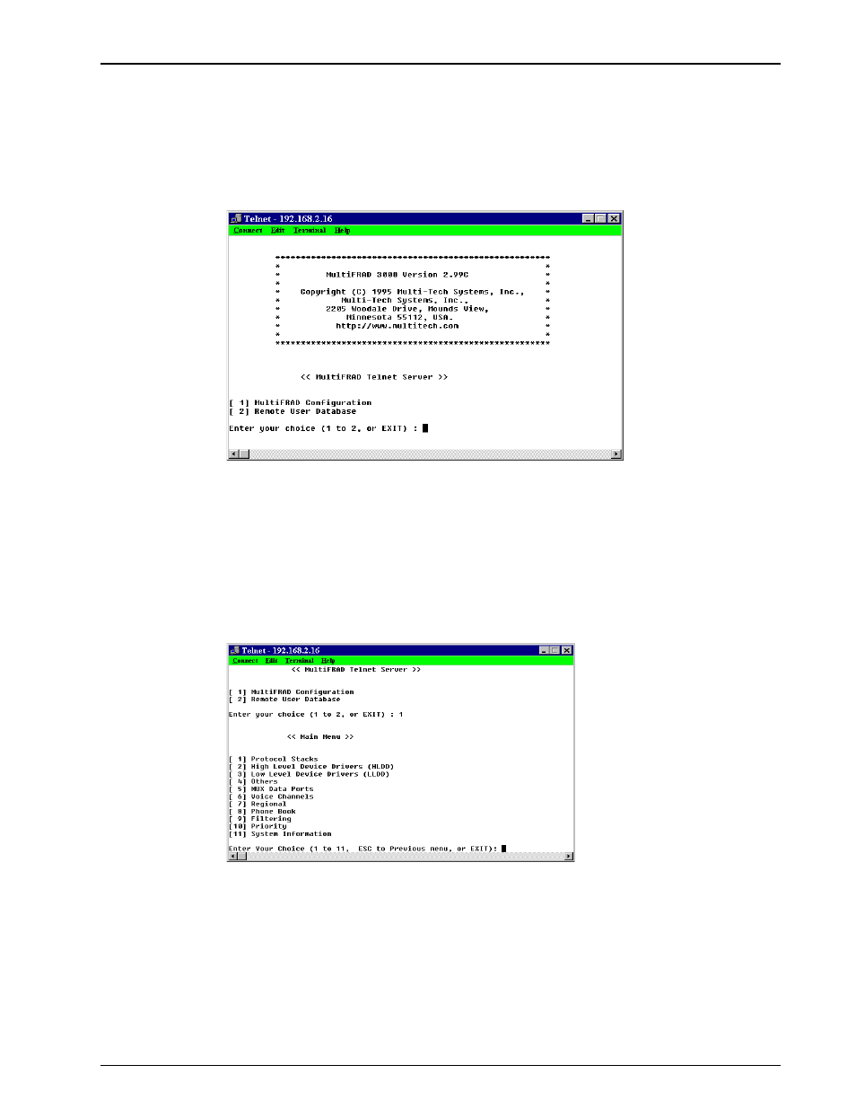 Multifrad management menu, Multifrad configuration | Multi-Tech Systems FR3060 User Manual | Page 75 / 105
