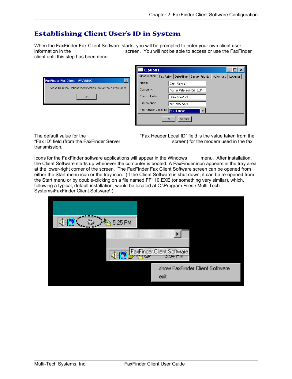 Establishing client user’s id in system, Stablishing, Lient | Ystem | Multi-Tech Systems FaxFinder V.34 Fax Servers FF Model Series User Manual | Page 12 / 96