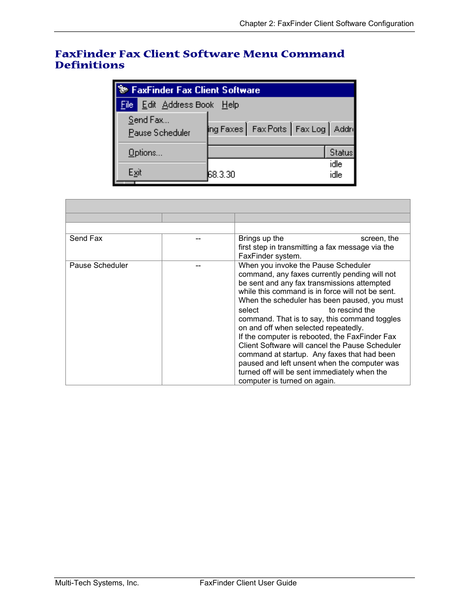 Inder, Lient, Oftware | Ommand, Efinitions | Multi-Tech Systems FaxFinder V.34 Fax Servers FF Model Series User Manual | Page 17 / 96