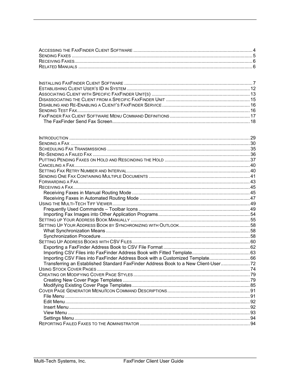 Multi-Tech Systems FaxFinder V.34 Fax Servers FF Model Series User Manual | Page 3 / 96