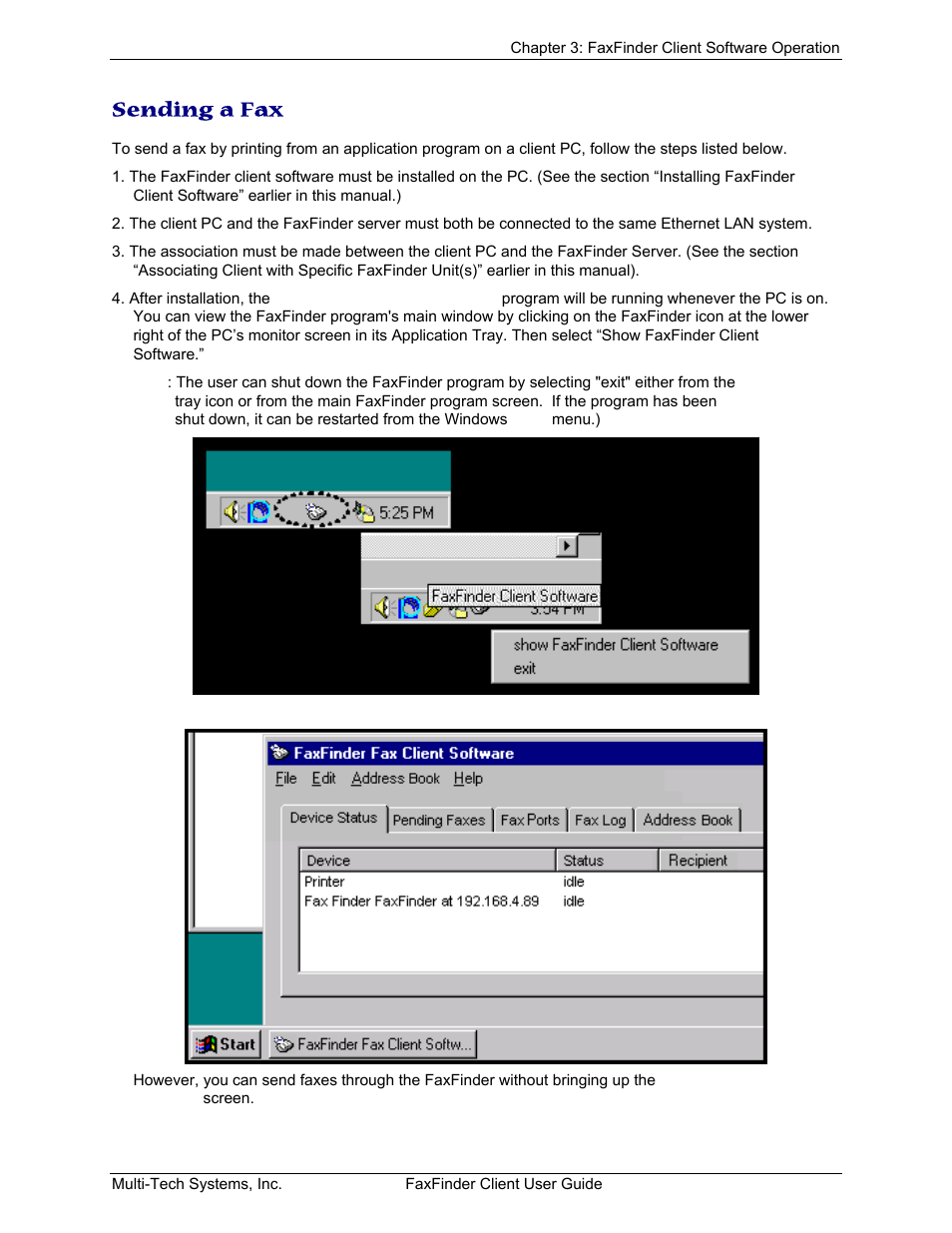 Sending a fax, Ending a | Multi-Tech Systems FaxFinder V.34 Fax Servers FF Model Series User Manual | Page 30 / 96