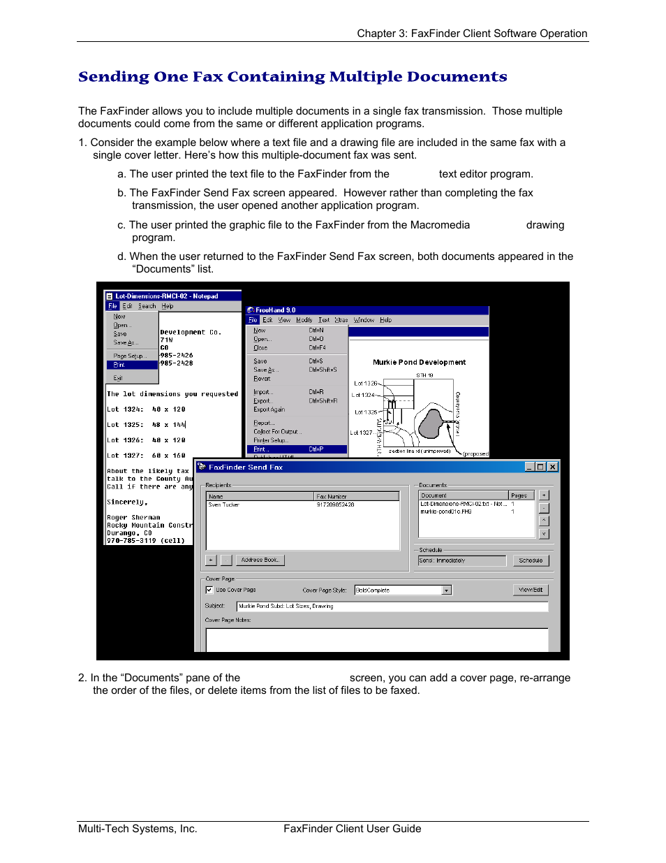 Sending one fax containing multiple documents, Ending, Ontaining | Ultiple, Ocuments | Multi-Tech Systems FaxFinder V.34 Fax Servers FF Model Series User Manual | Page 41 / 96