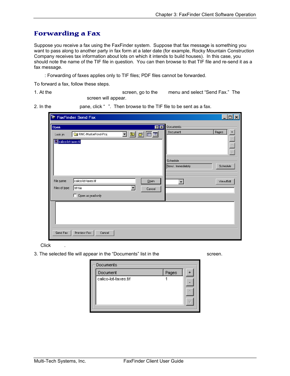 Forwarding a fax, Orwarding a | Multi-Tech Systems FaxFinder V.34 Fax Servers FF Model Series User Manual | Page 43 / 96