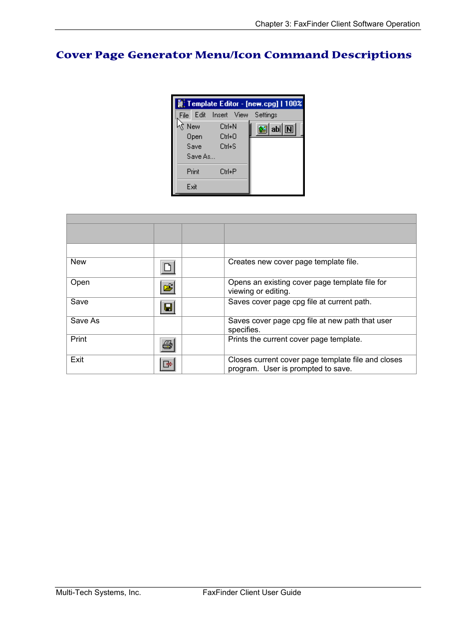 File menu, Over, Enerator | Ommand, Escriptions | Multi-Tech Systems FaxFinder V.34 Fax Servers FF Model Series User Manual | Page 91 / 96