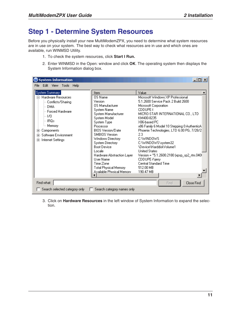 Step 1 - determine system resources | Multi-Tech Systems MT5634ZPX-V.92-ISA User Manual | Page 11 / 51