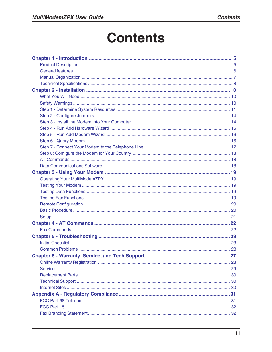 Multi-Tech Systems MT5634ZPX-V.92-ISA User Manual | Page 3 / 51