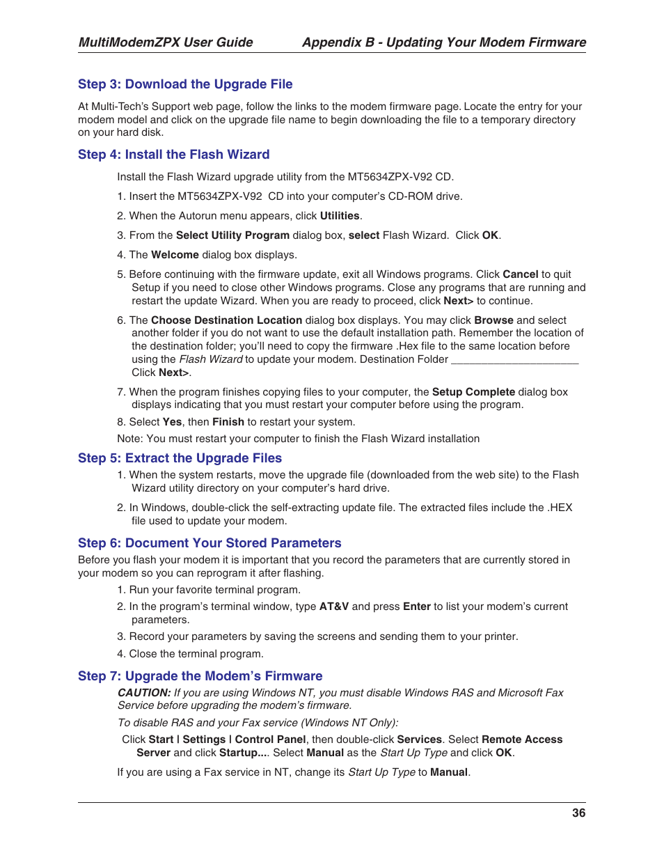 Multi-Tech Systems MT5634ZPX-V.92-ISA User Manual | Page 36 / 51