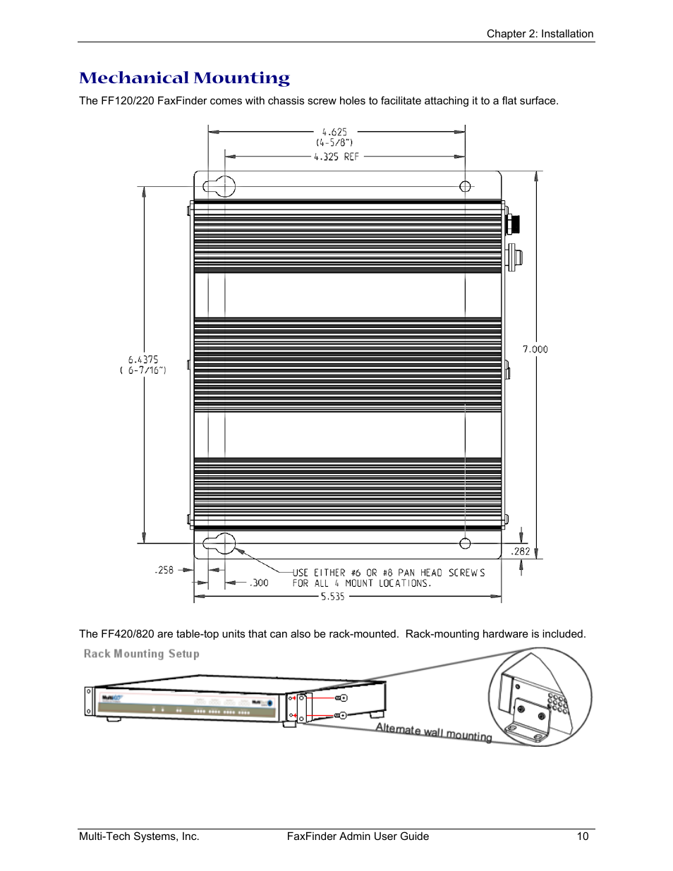 Mechanical mounting | Multi-Tech Systems FAX FINDER FF220 User Manual | Page 10 / 205