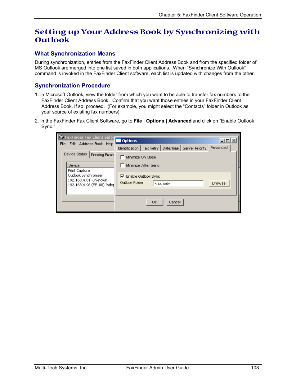 What synchronization means, Synchronization procedure | Multi-Tech Systems FAX FINDER FF220 User Manual | Page 108 / 205