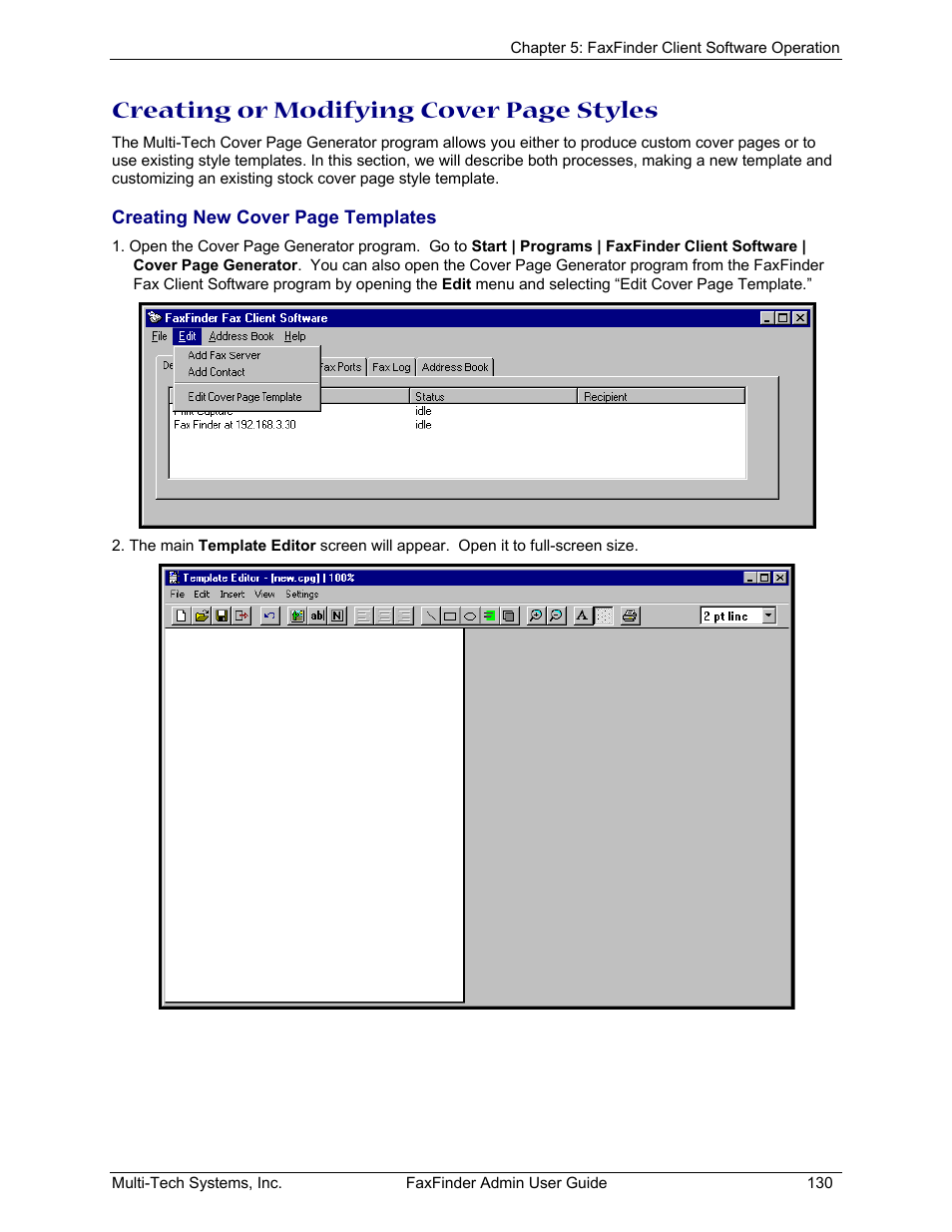 Creating or modifying cover page styles | Multi-Tech Systems FAX FINDER FF220 User Manual | Page 130 / 205