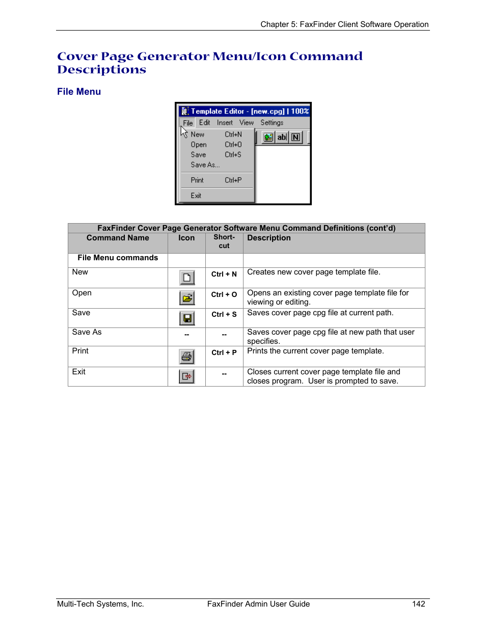 File menu | Multi-Tech Systems FAX FINDER FF220 User Manual | Page 142 / 205