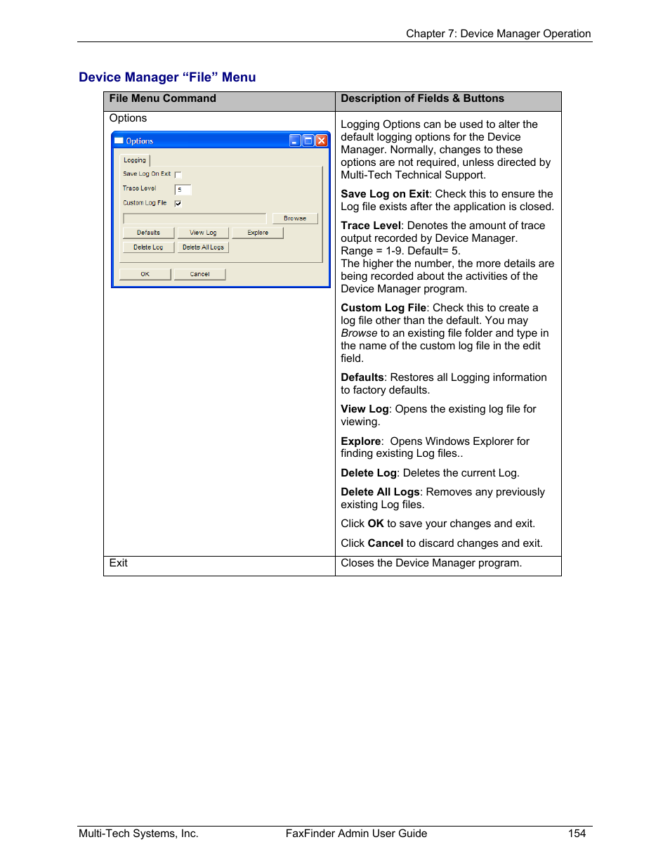 Device manager “file” menu | Multi-Tech Systems FAX FINDER FF220 User Manual | Page 154 / 205