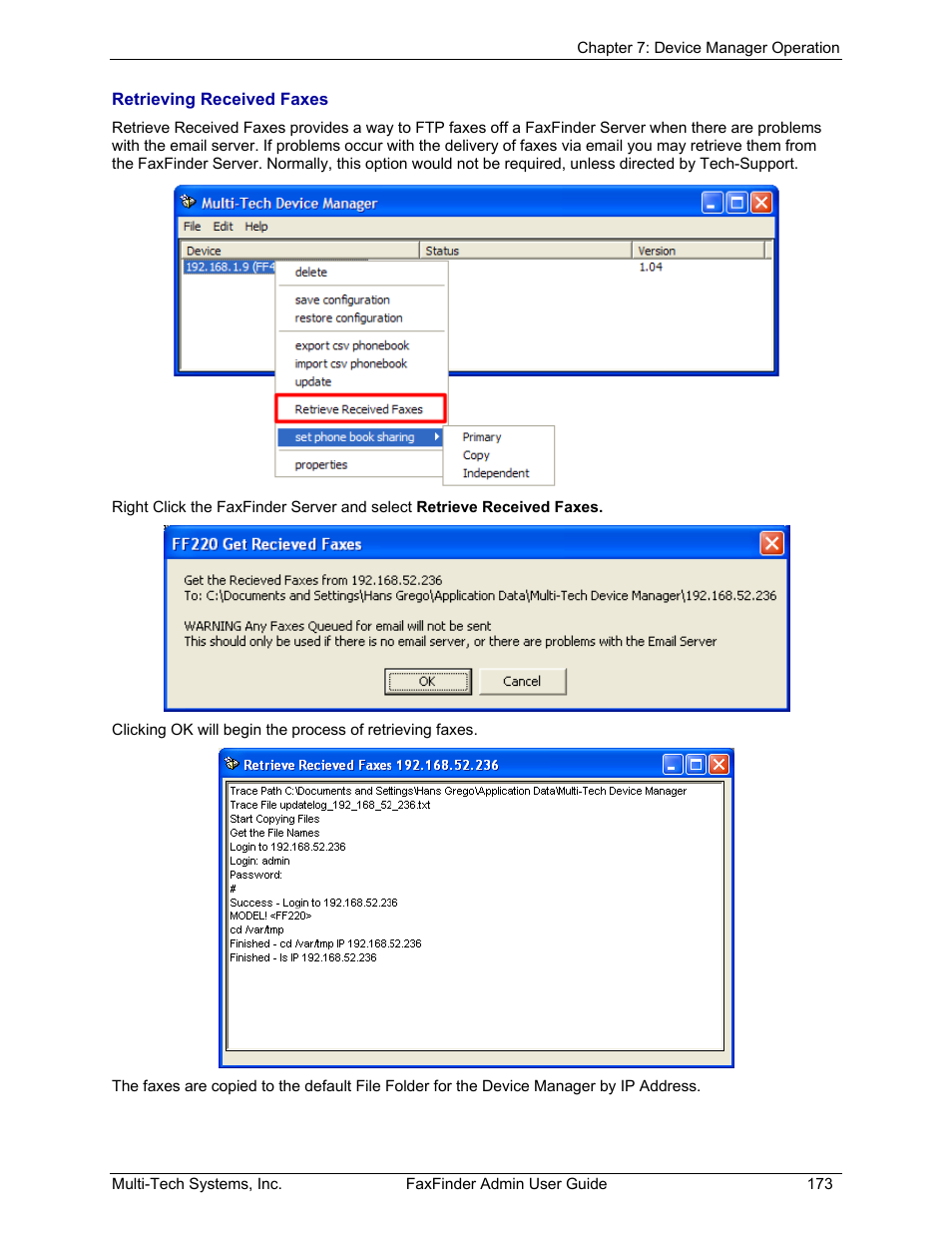 Multi-Tech Systems FAX FINDER FF220 User Manual | Page 173 / 205