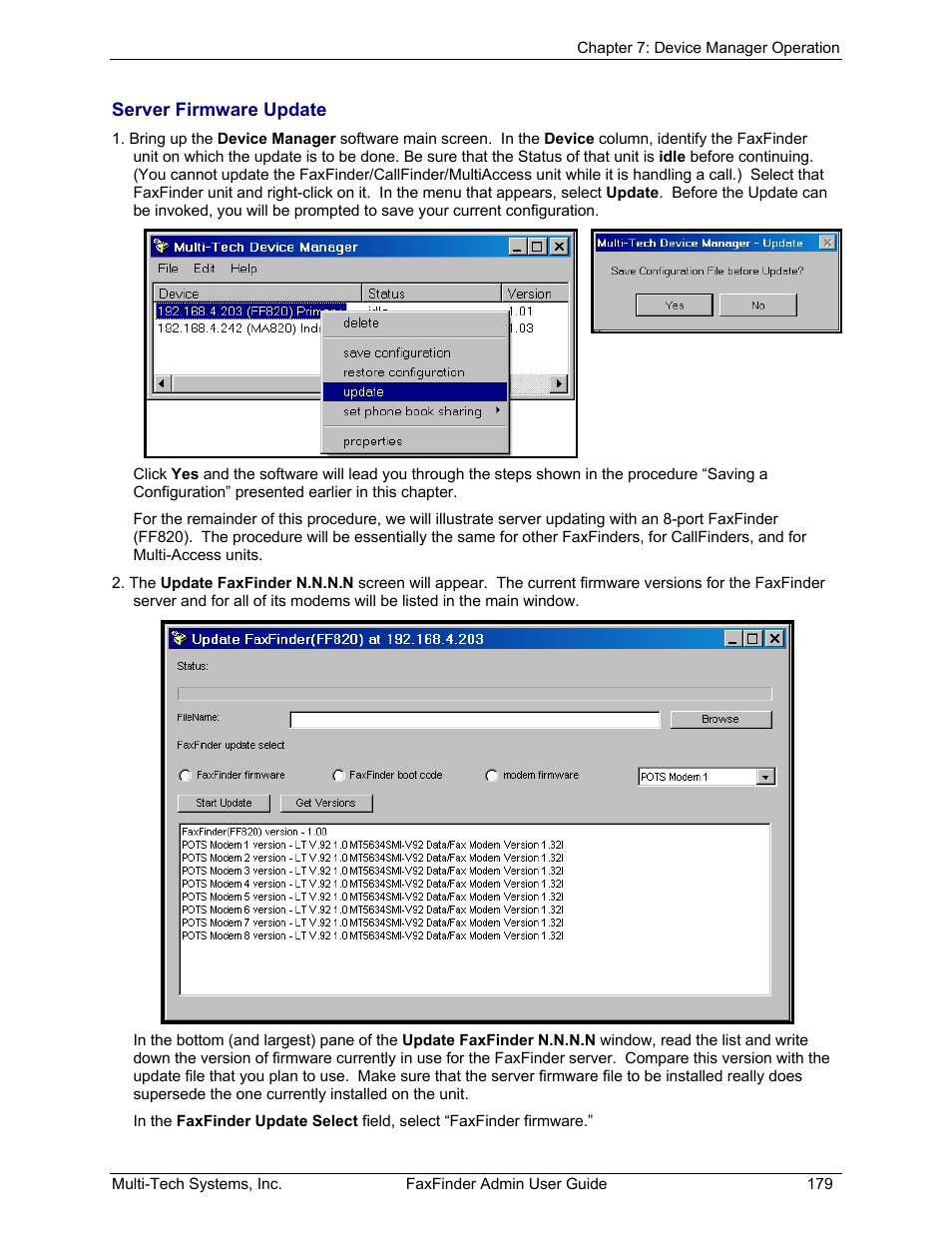 Server firmware update | Multi-Tech Systems FAX FINDER FF220 User Manual | Page 179 / 205