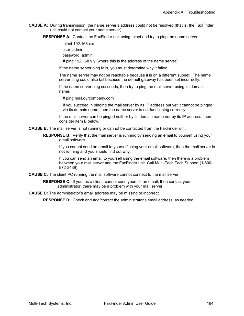 Multi-Tech Systems FAX FINDER FF220 User Manual | Page 184 / 205