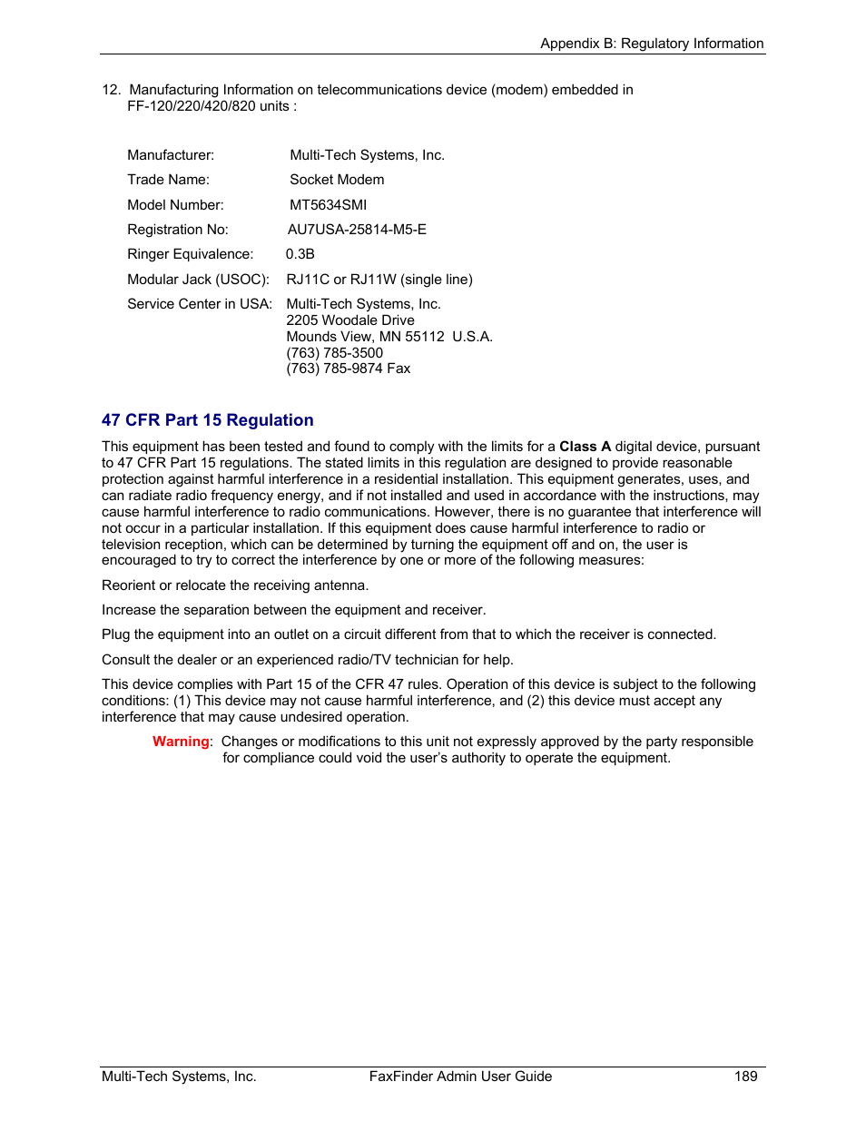 Multi-Tech Systems FAX FINDER FF220 User Manual | Page 189 / 205