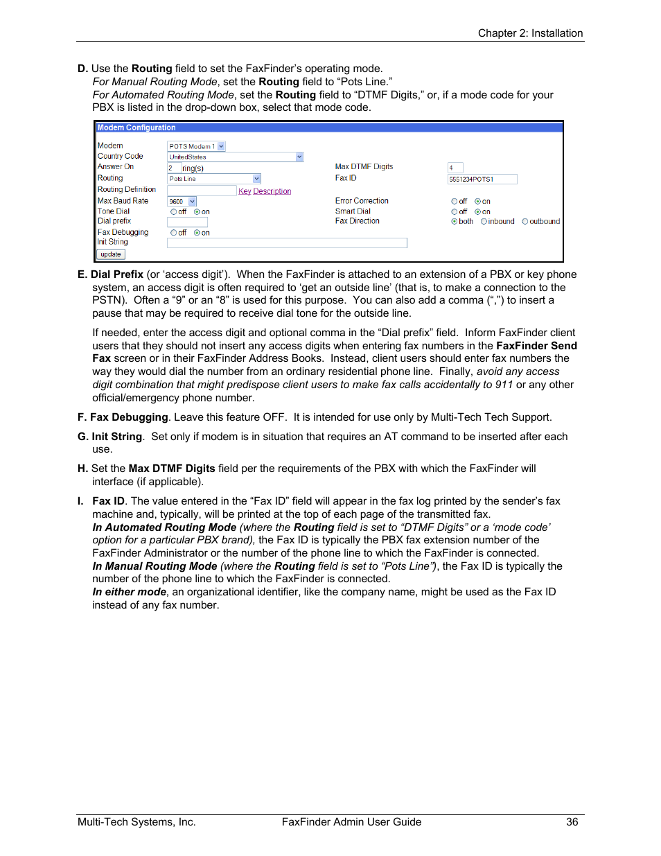 Multi-Tech Systems FAX FINDER FF220 User Manual | Page 36 / 205