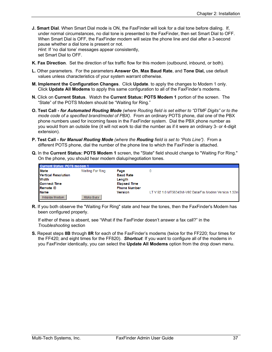 Multi-Tech Systems FAX FINDER FF220 User Manual | Page 37 / 205