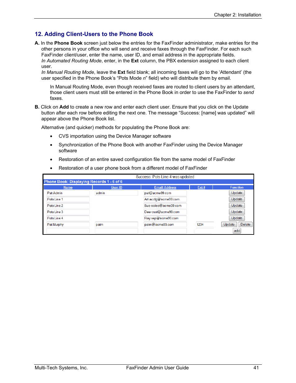 Adding client-users to the phone book | Multi-Tech Systems FAX FINDER FF220 User Manual | Page 41 / 205