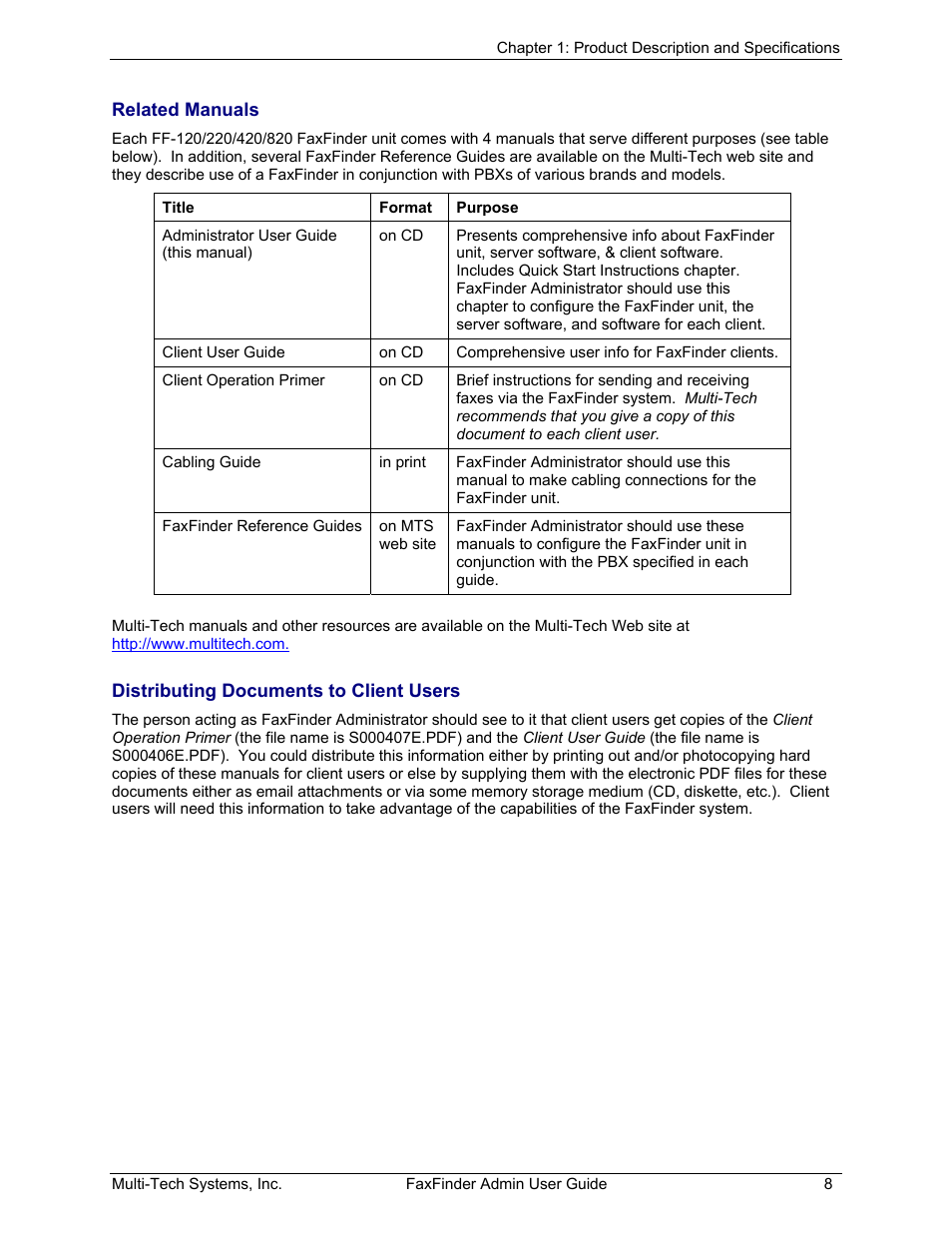 Related manuals | Multi-Tech Systems FAX FINDER FF220 User Manual | Page 8 / 205