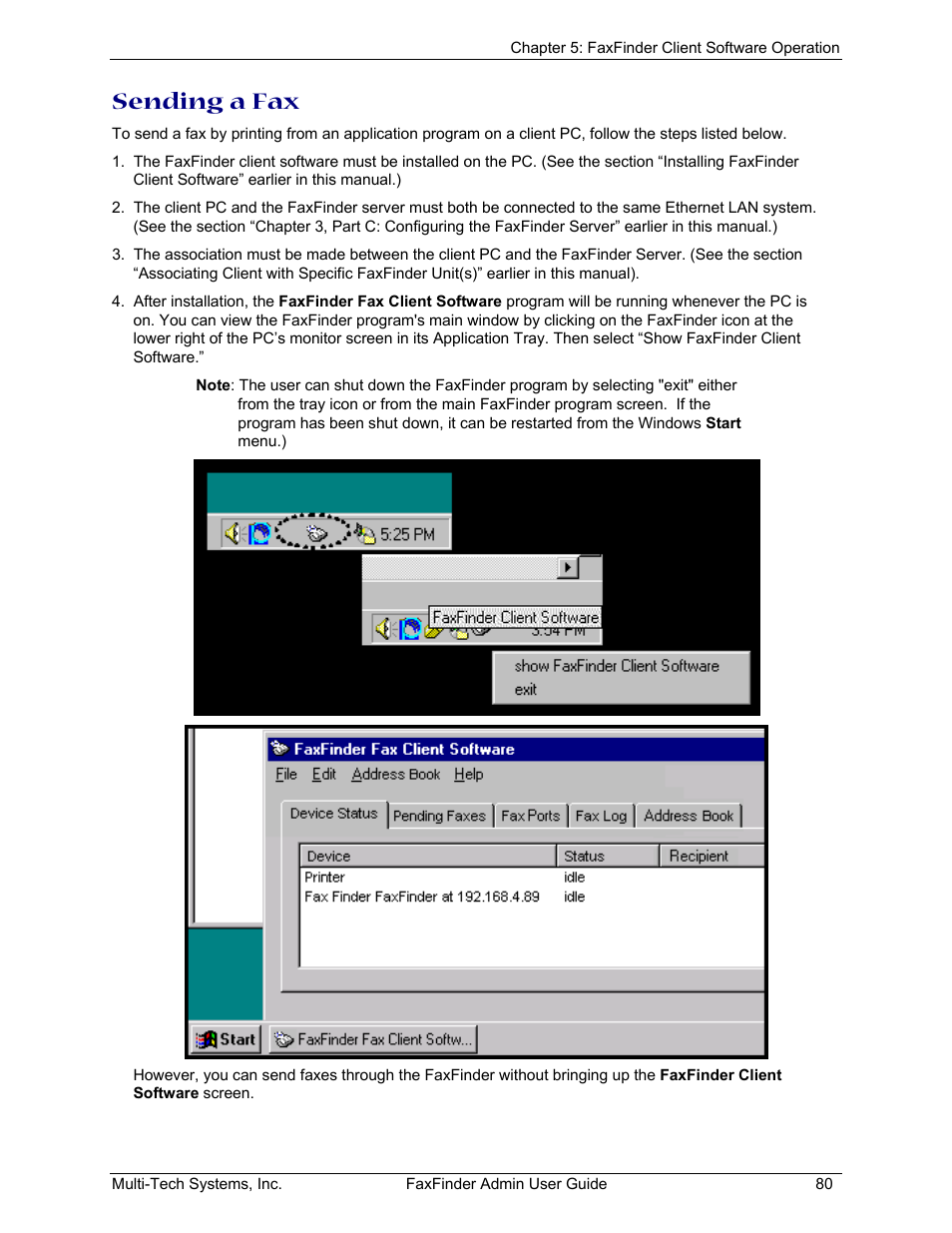 Sending a fax | Multi-Tech Systems FAX FINDER FF220 User Manual | Page 80 / 205