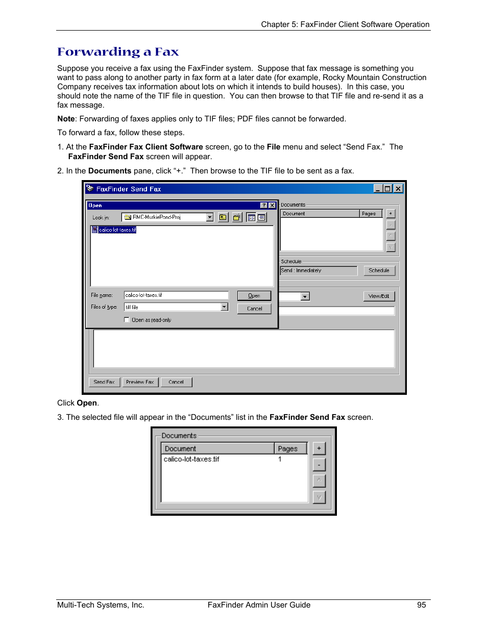Forwarding a fax | Multi-Tech Systems FAX FINDER FF220 User Manual | Page 95 / 205
