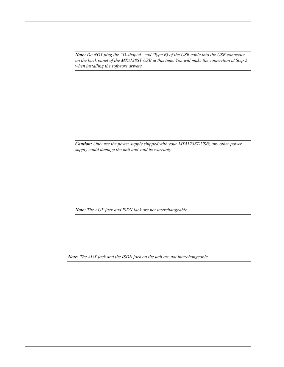 Connecting to your computer, Connecting to power, Connecting to your isdn network terminator | Connecting to analog equipment | Multi-Tech Systems MTA128ST-USB User Manual | Page 14 / 98