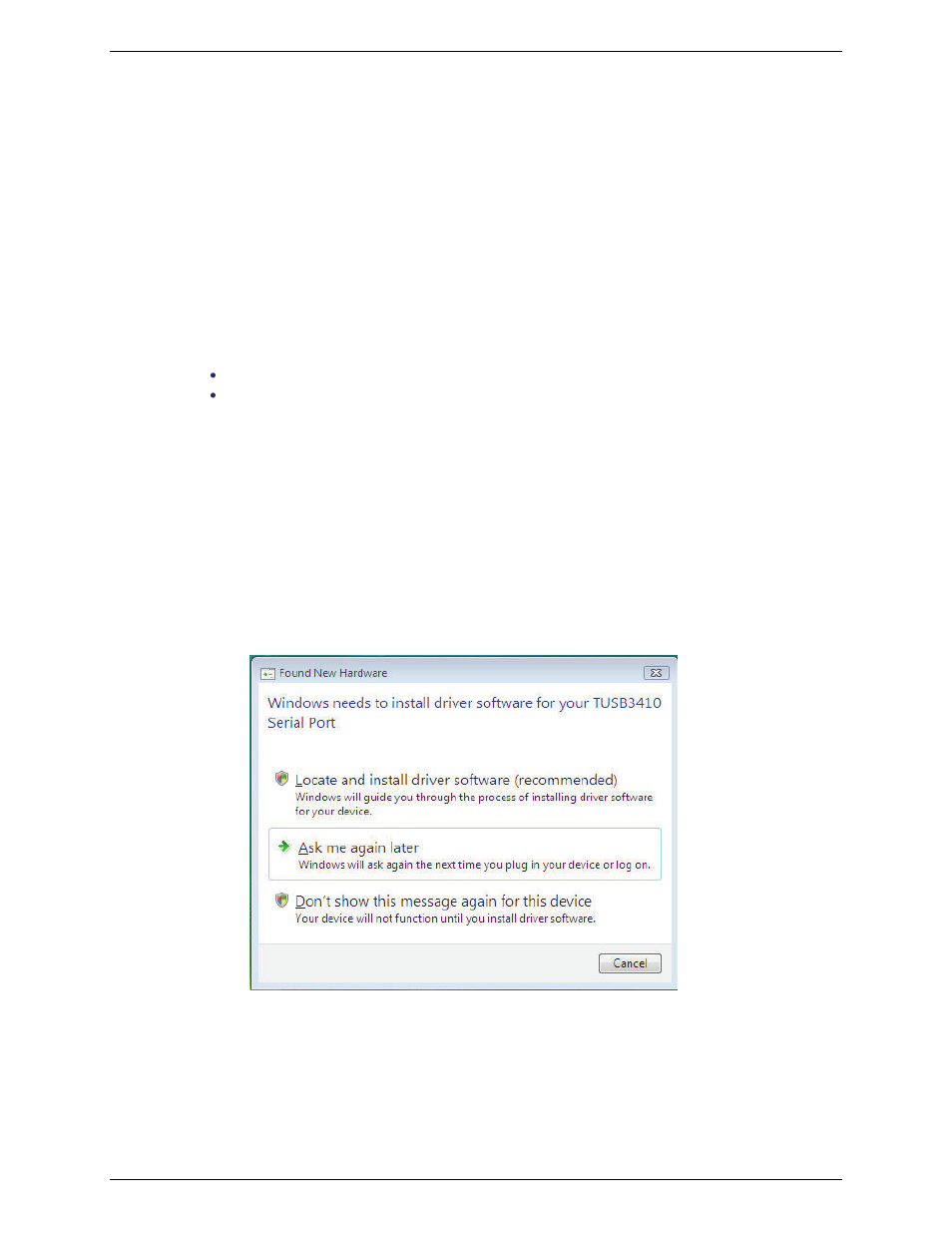 Install the modem driver, Introduction, Installing the modem driver in windows vista | Preliminaries, Driver installation of your tusb3410 serial port | Multi-Tech Systems MTCBA-E-U User Manual | Page 11 / 35
