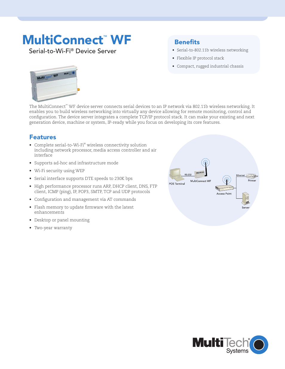Multi-Tech Systems Multi-Tech MultiConnect WF MTS2WFA-R User Manual | 2 pages
