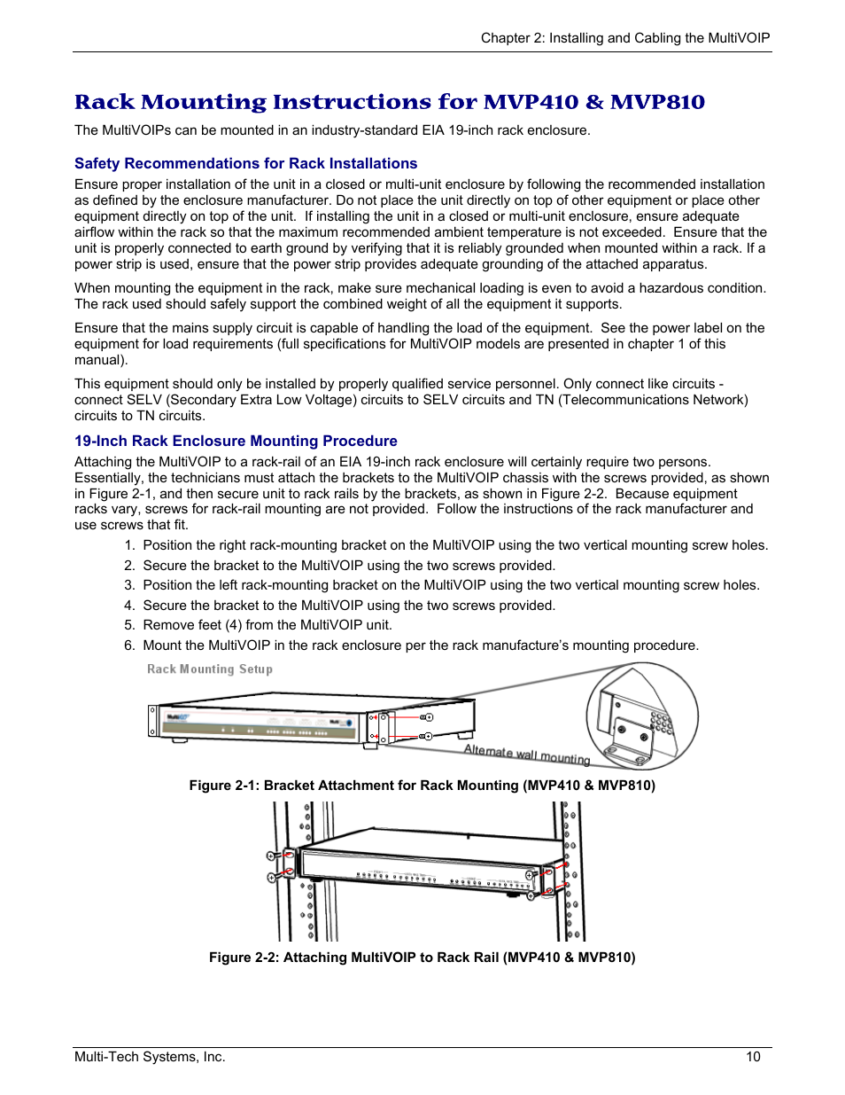 Rack mounting instructions for mvp410 & mvp810 | Multi-Tech Systems MULTIVOIP MVP210/410/810 User Manual | Page 10 / 144