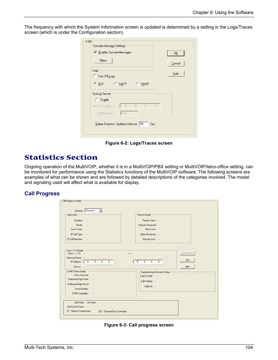Statistics section, Call progress | Multi-Tech Systems MULTIVOIP MVP210/410/810 User Manual | Page 104 / 144