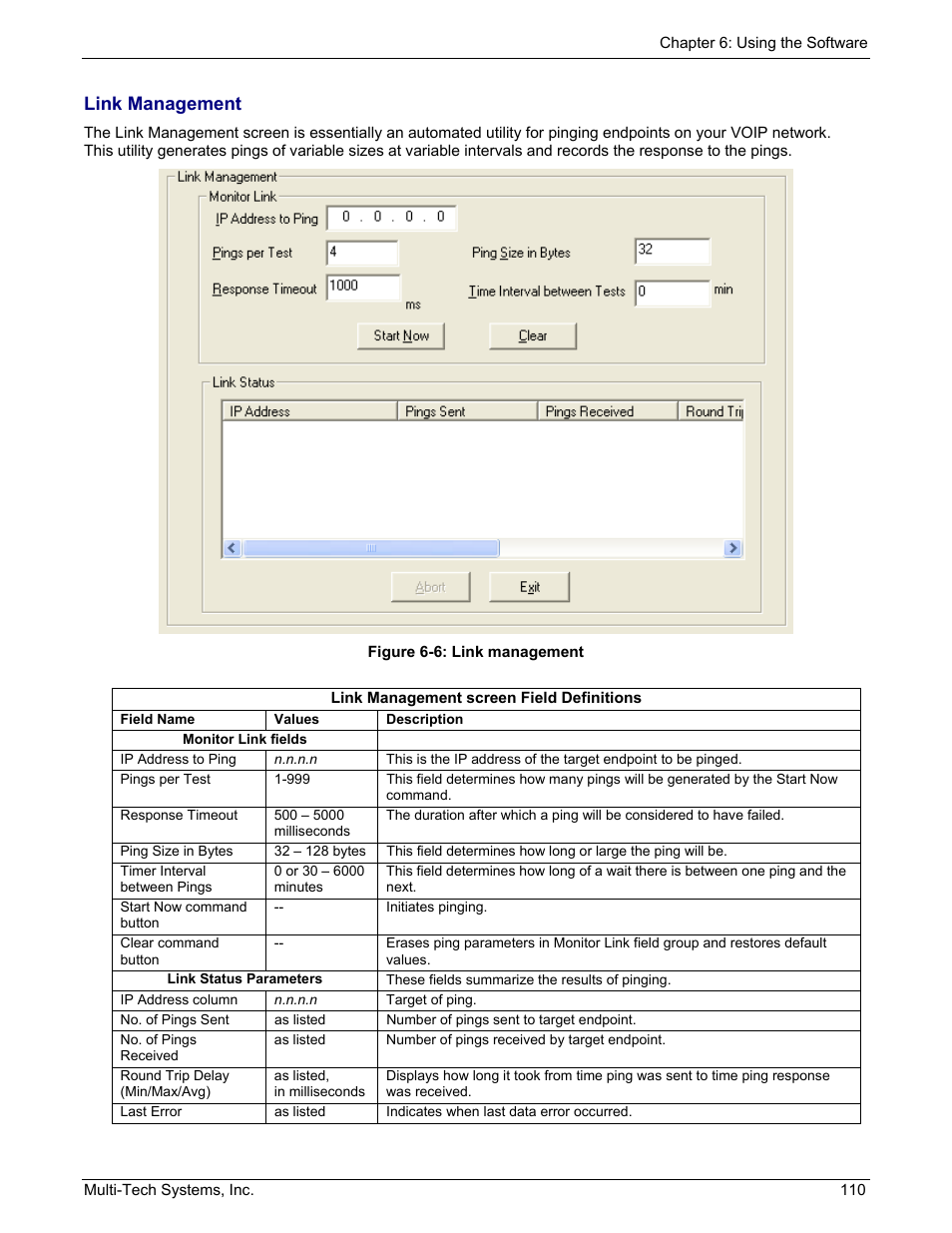 Link management | Multi-Tech Systems MULTIVOIP MVP210/410/810 User Manual | Page 110 / 144