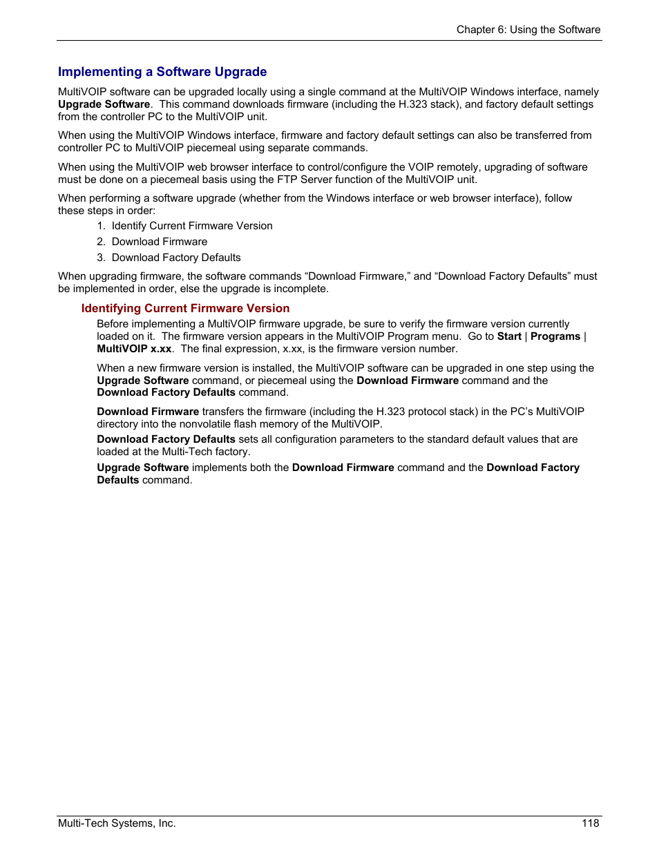 Implementing a software upgrade | Multi-Tech Systems MULTIVOIP MVP210/410/810 User Manual | Page 118 / 144
