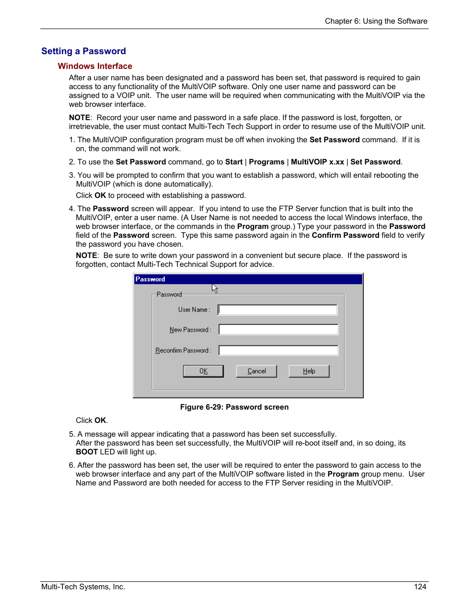 Setting a password | Multi-Tech Systems MULTIVOIP MVP210/410/810 User Manual | Page 124 / 144