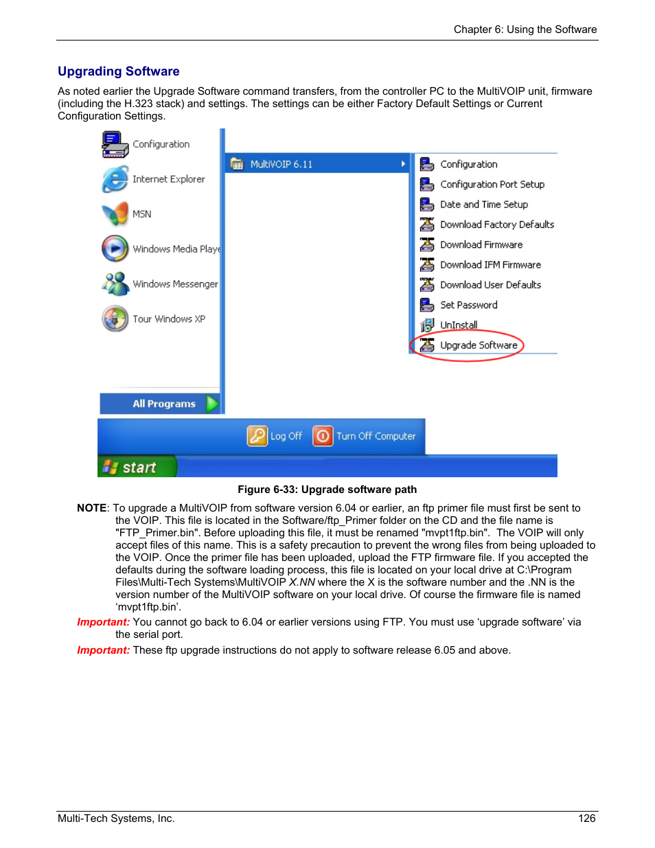 Upgrading software | Multi-Tech Systems MULTIVOIP MVP210/410/810 User Manual | Page 126 / 144