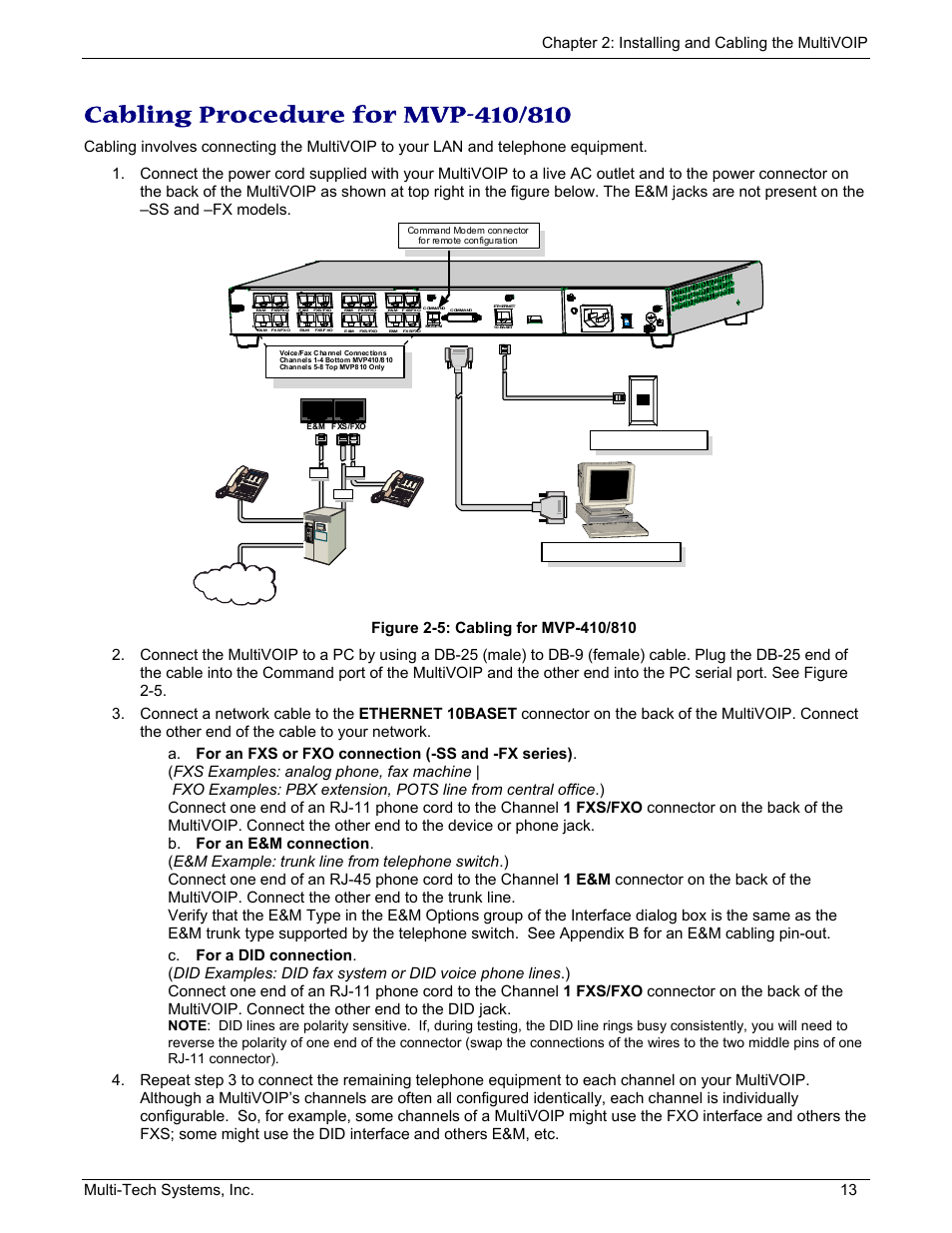 Cabling procedure for mvp-410/810 | Multi-Tech Systems MULTIVOIP MVP210/410/810 User Manual | Page 13 / 144
