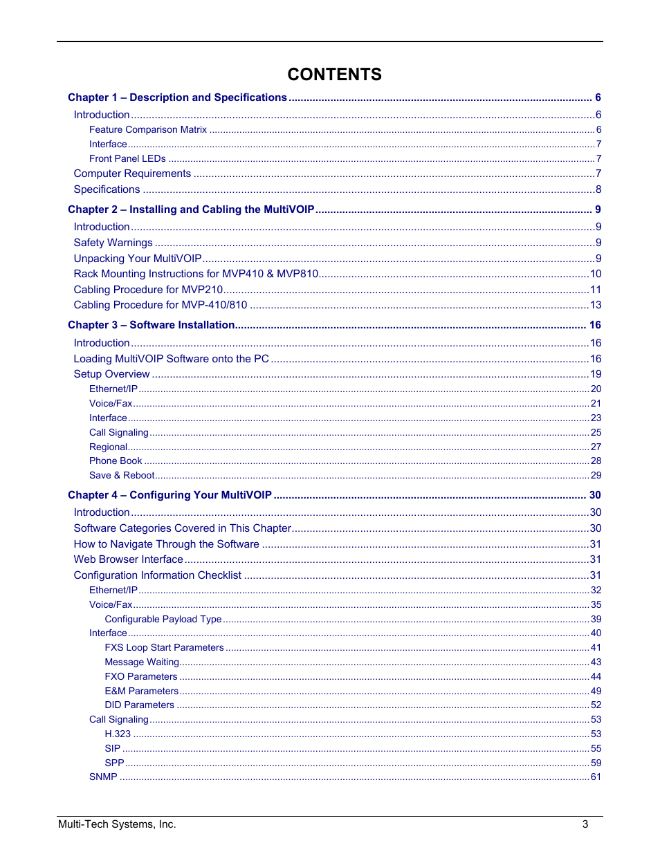 Multi-Tech Systems MULTIVOIP MVP210/410/810 User Manual | Page 3 / 144