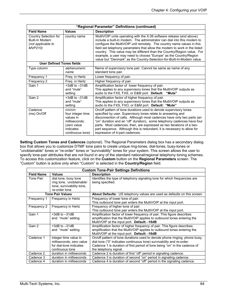 Multi-Tech Systems MULTIVOIP MVP210/410/810 User Manual | Page 64 / 144