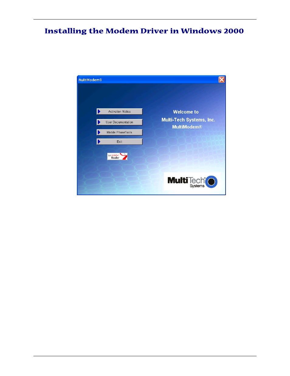 Installing the modem driver in windows 2000 | Multi-Tech Systems MTCBA-C-U User Manual | Page 18 / 35