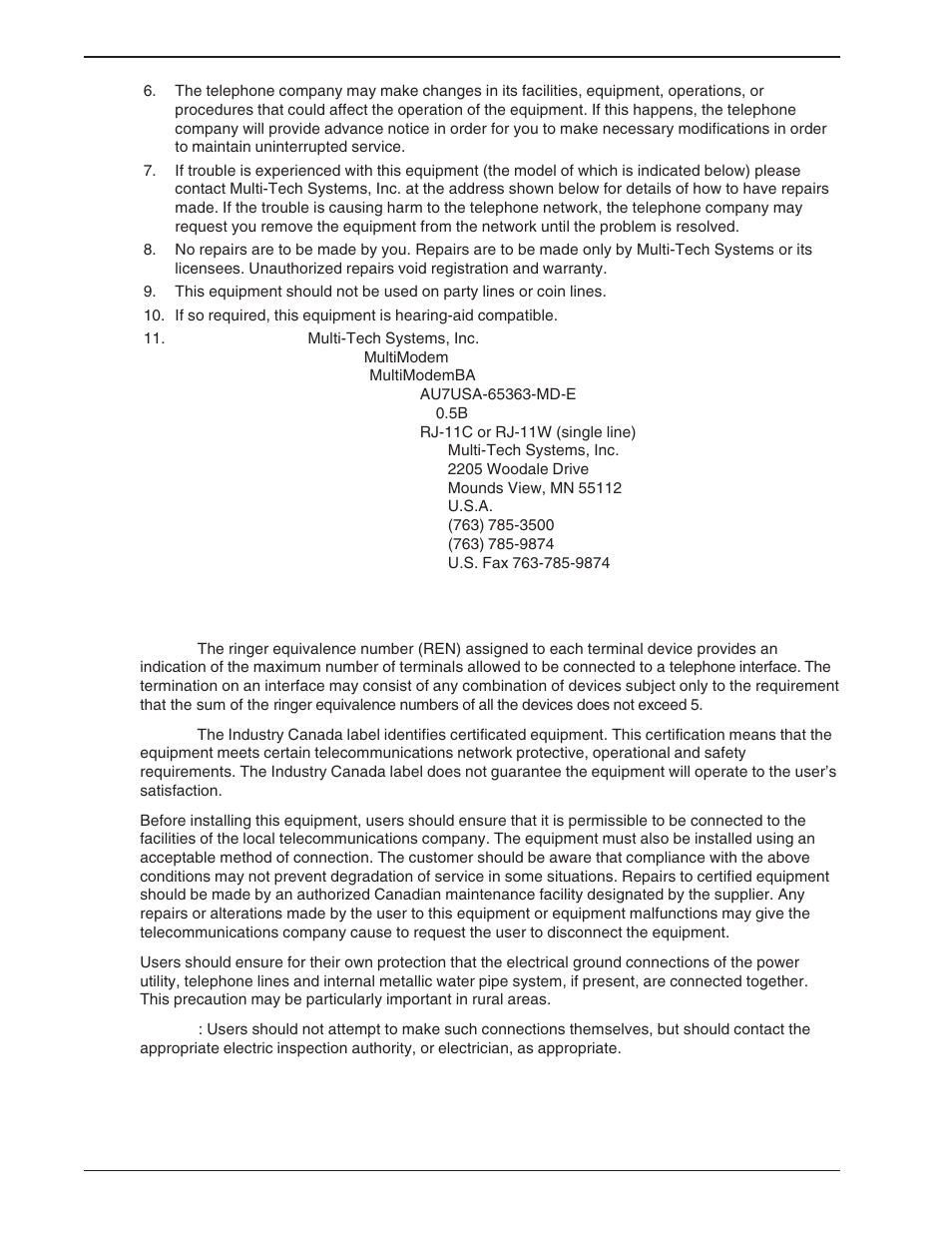 Canadian limitations notice | Multi-Tech Systems BA-Series User Manual | Page 104 / 109